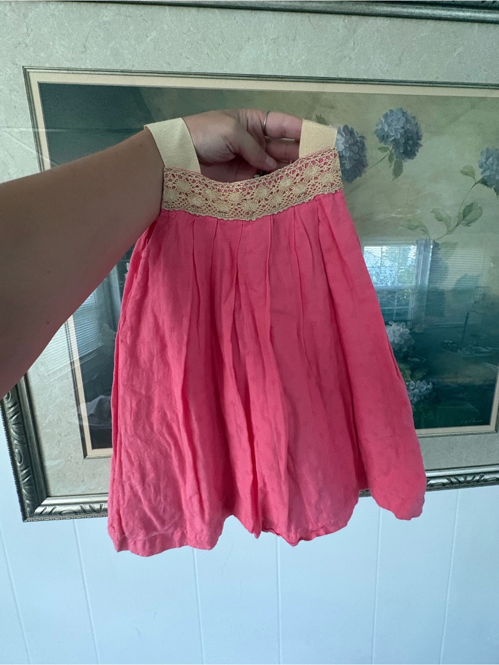 Isaac Mizrahi Coral Pink Skirt with Cream Lace Waistband